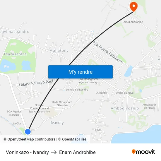 Voninkazo - Ivandry to Enam Androhibe map