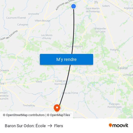 Baron Sur Odon: École to Flers map