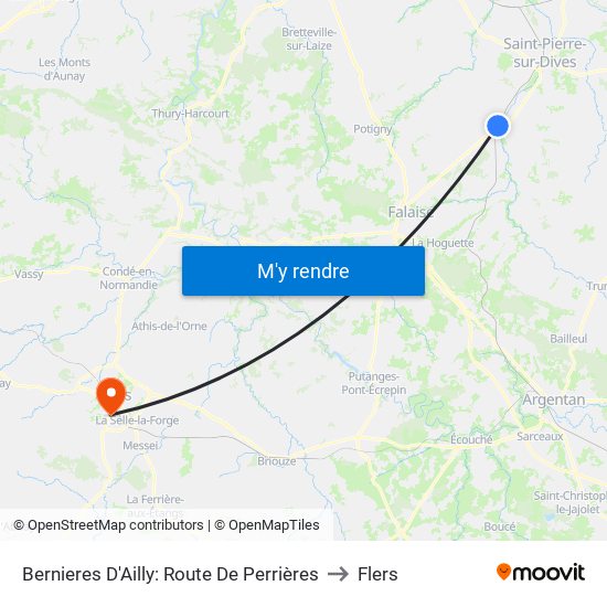 Bernieres D'Ailly: Route De Perrières to Flers map