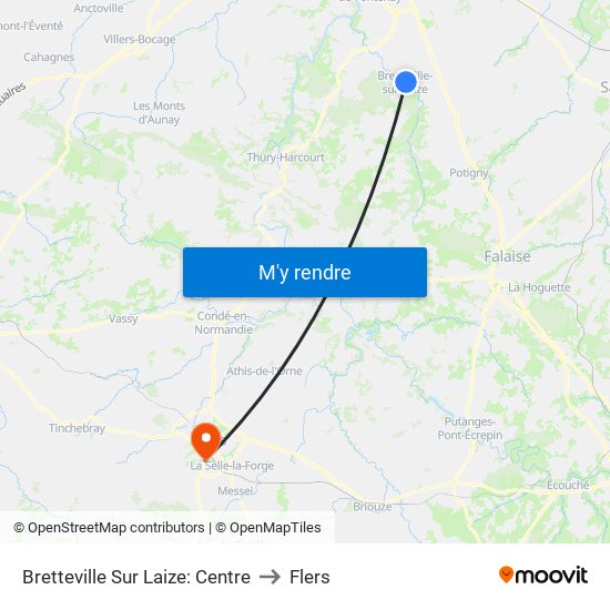 Bretteville Sur Laize: Centre to Flers map