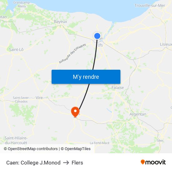 Caen: College J.Monod to Flers map