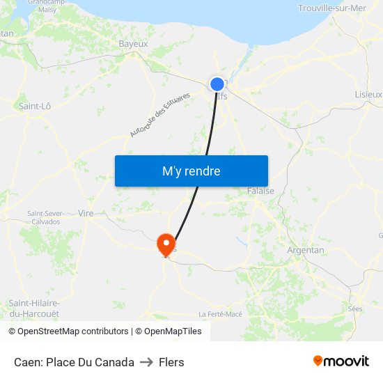 Caen: Place Du Canada to Flers map