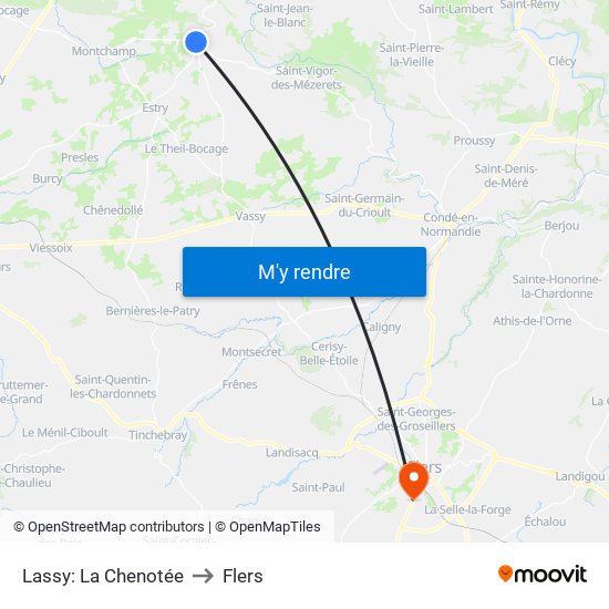 Lassy: La Chenotée to Flers map