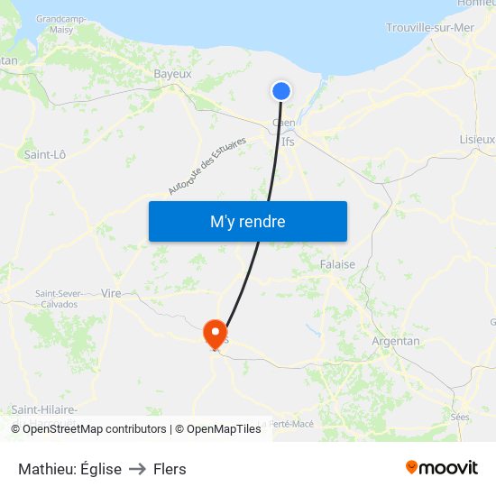 Mathieu: Église to Flers map