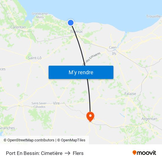 Port En Bessin: Cimetière to Flers map