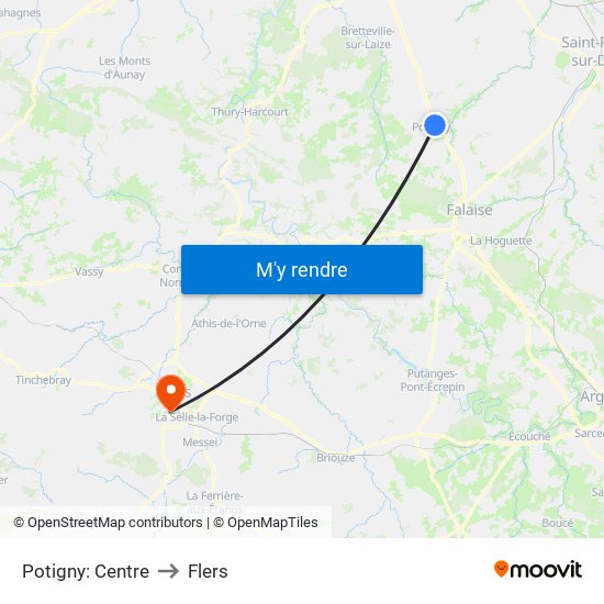 Potigny: Centre to Flers map