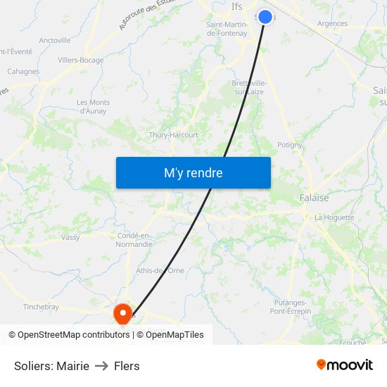 Soliers: Mairie to Flers map