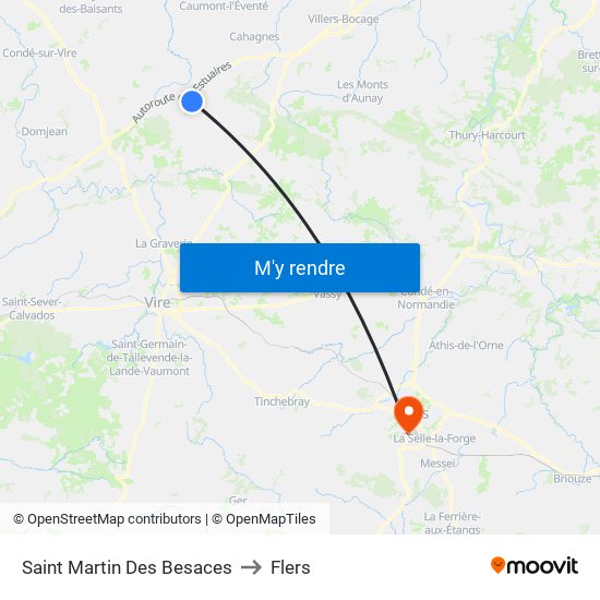 Saint Martin Des Besaces to Flers map