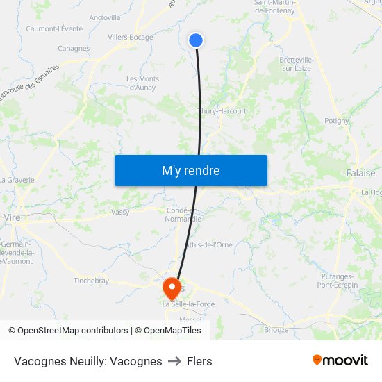 Vacognes Neuilly: Vacognes to Flers map