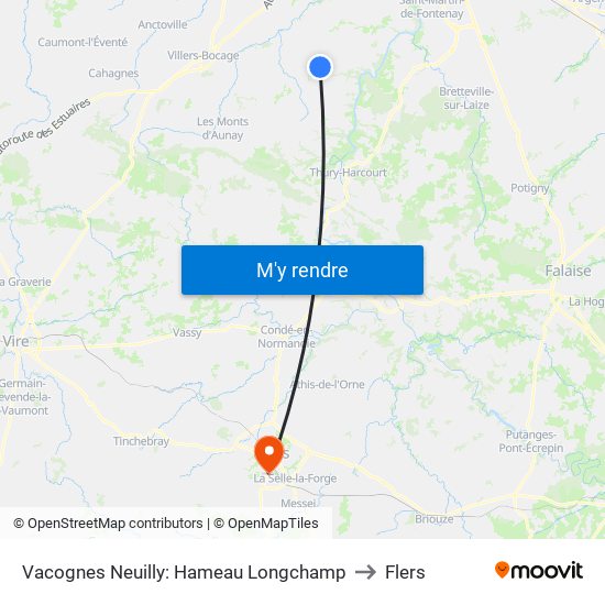 Vacognes Neuilly: Hameau Longchamp to Flers map