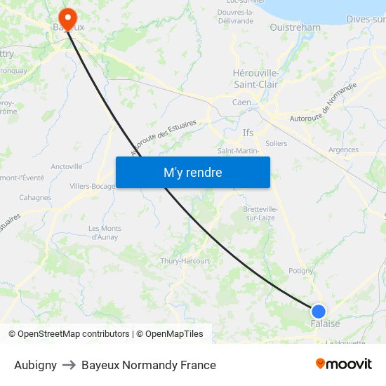 Aubigny to Bayeux Normandy France map
