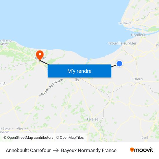 Annebault: Carrefour to Bayeux Normandy France map