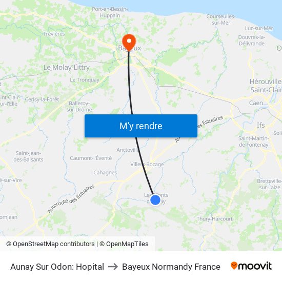 Aunay Sur Odon: Hopital to Bayeux Normandy France map