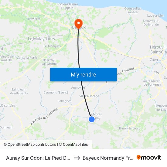 Aunay Sur Odon: Le Pied Du Bois to Bayeux Normandy France map