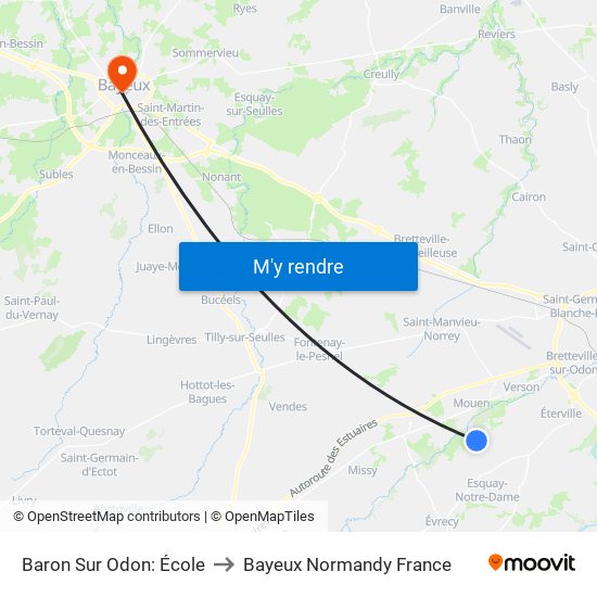 Baron Sur Odon: École to Bayeux Normandy France map