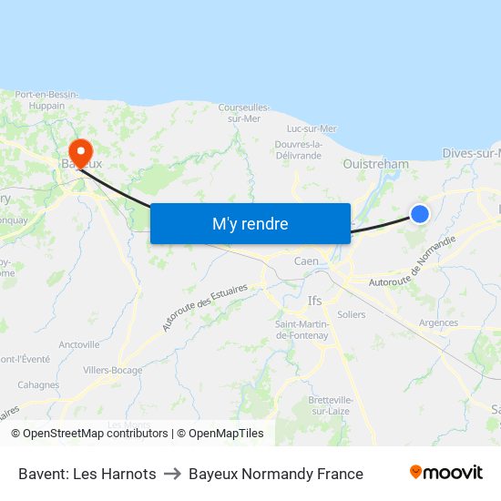 Bavent: Les Harnots to Bayeux Normandy France map