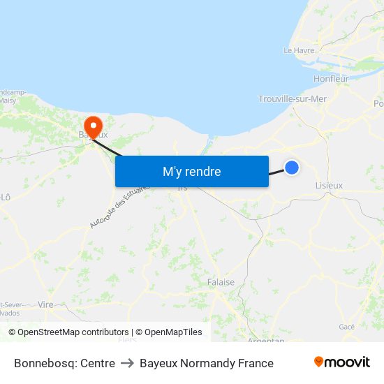 Bonnebosq: Centre to Bayeux Normandy France map
