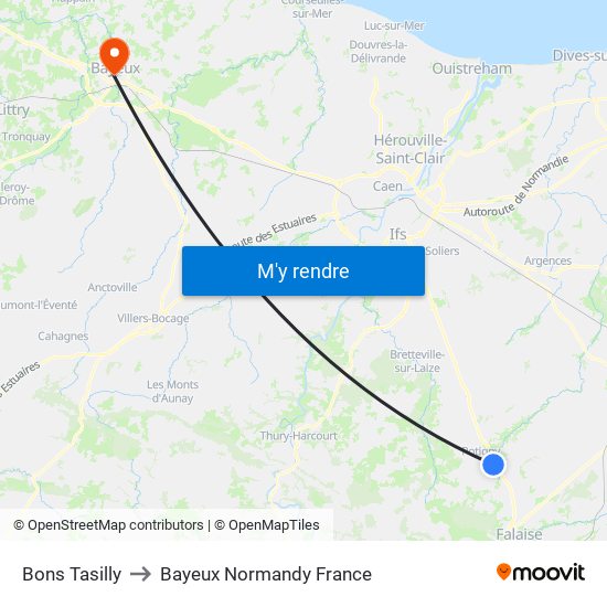 Bons Tasilly to Bayeux Normandy France map