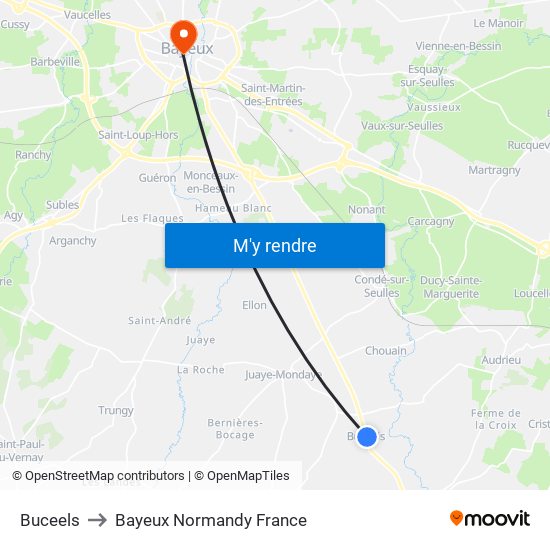 Buceels to Bayeux Normandy France map