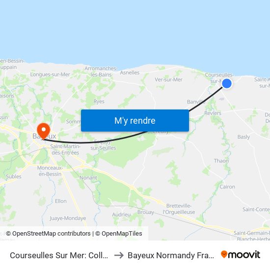 Courseulles Sur Mer: Collège to Bayeux Normandy France map