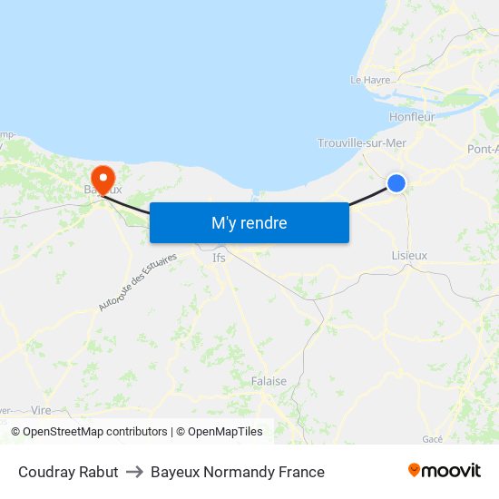 Coudray Rabut to Bayeux Normandy France map