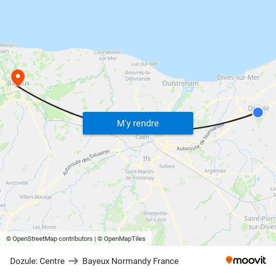 Dozule: Centre to Bayeux Normandy France map