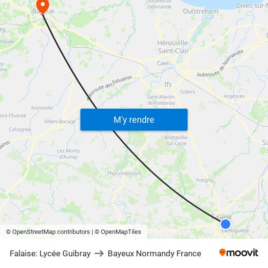 Falaise: Lycée Guibray to Bayeux Normandy France map