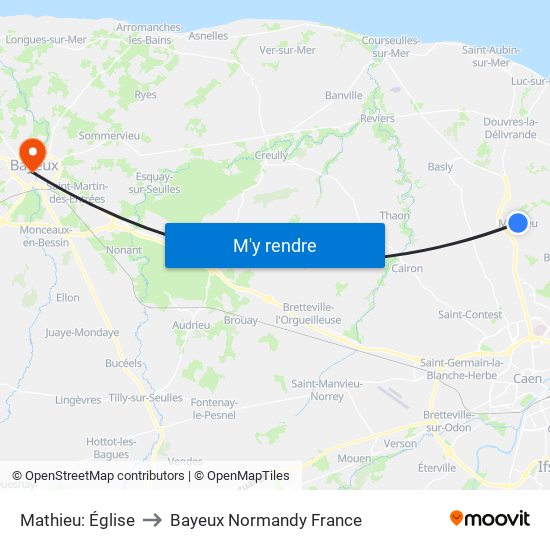 Mathieu: Église to Bayeux Normandy France map
