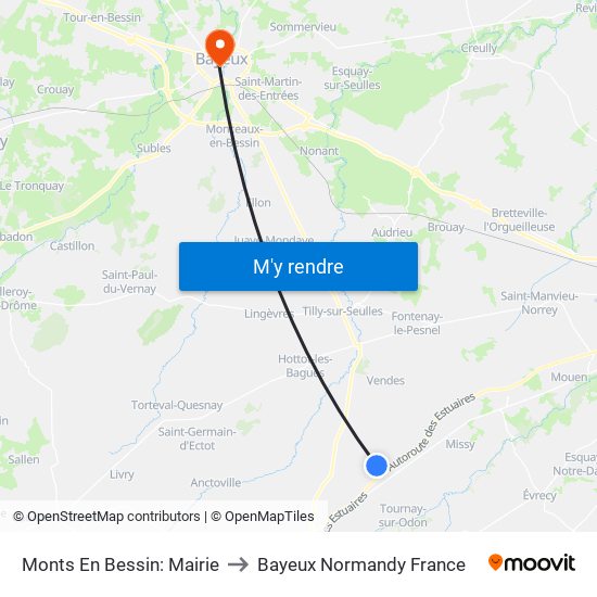 Monts En Bessin: Mairie to Bayeux Normandy France map