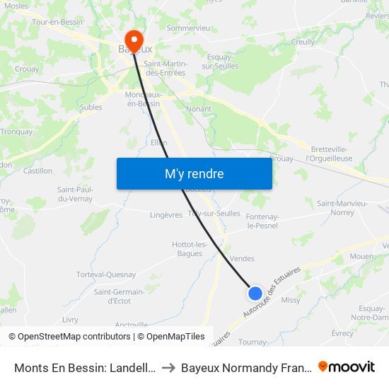 Monts En Bessin: Landelles to Bayeux Normandy France map