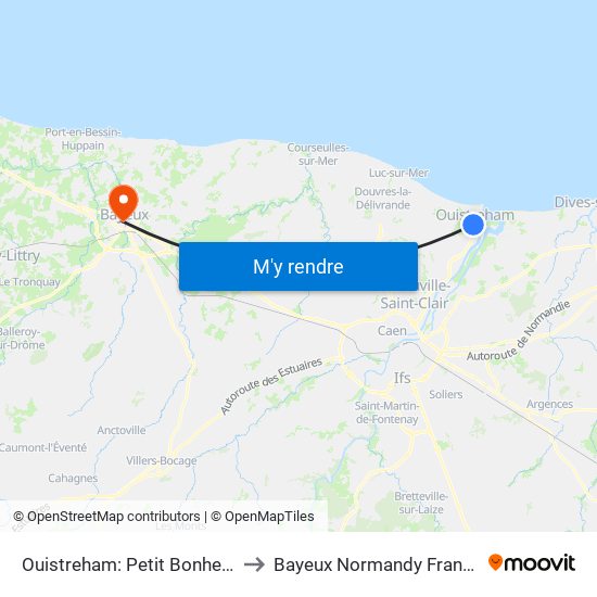 Ouistreham: Petit Bonheur to Bayeux Normandy France map