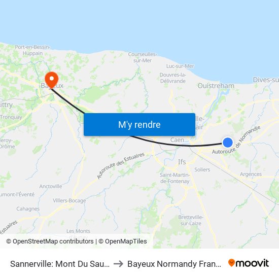 Sannerville: Mont Du Saule to Bayeux Normandy France map