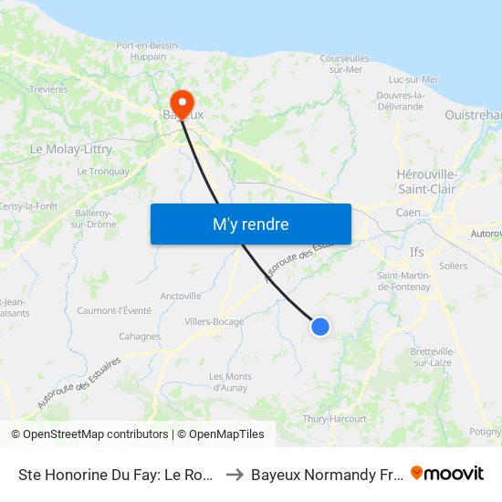 Ste Honorine Du Fay: Le Ronceray to Bayeux Normandy France map