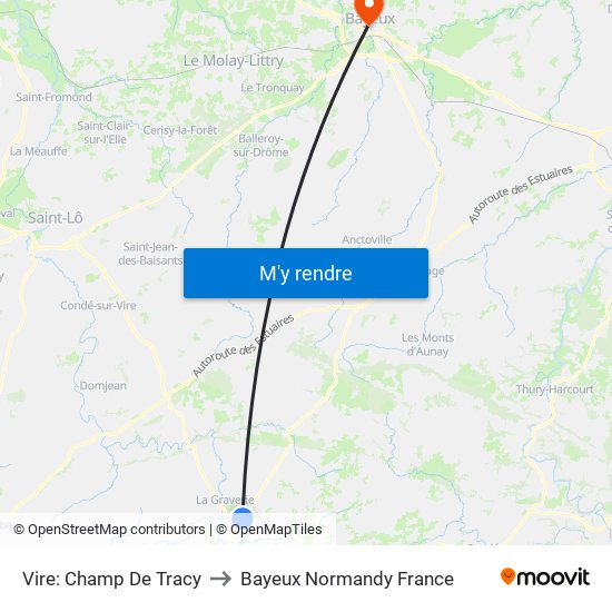 Vire: Champ De Tracy to Bayeux Normandy France map