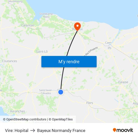 Vire: Hopital to Bayeux Normandy France map