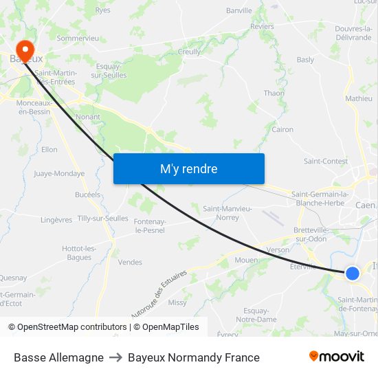 Basse Allemagne to Bayeux Normandy France map