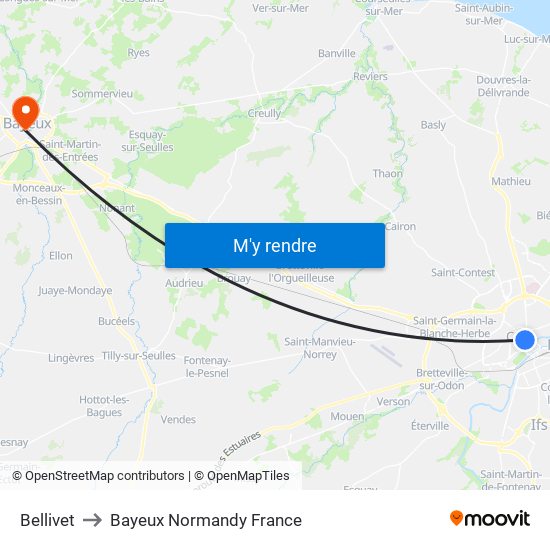 Bellivet to Bayeux Normandy France map