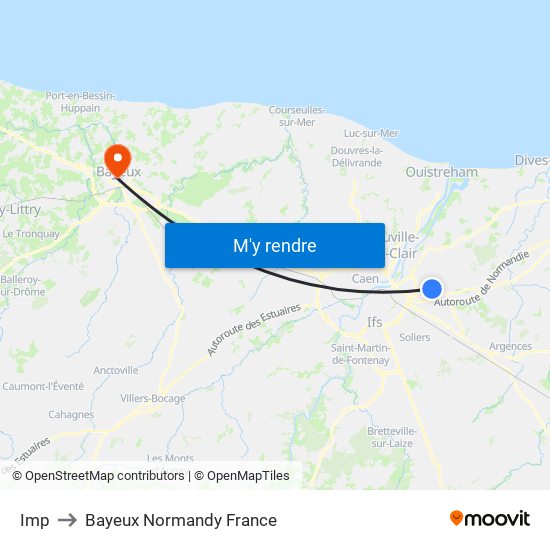 Imp to Bayeux Normandy France map