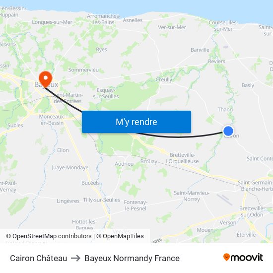 Cairon Château to Bayeux Normandy France map