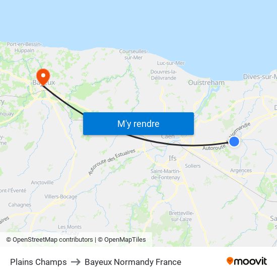 Plains Champs to Bayeux Normandy France map