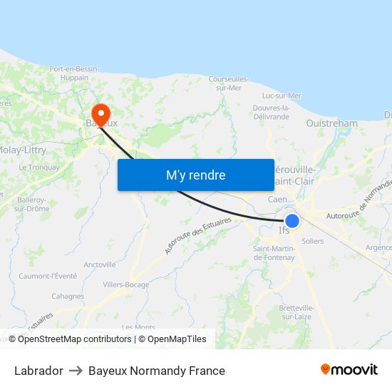 Labrador to Bayeux Normandy France map