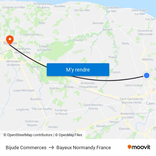 Bijude Commerces to Bayeux Normandy France map