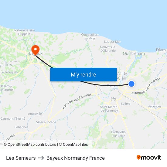 Les Semeurs to Bayeux Normandy France map