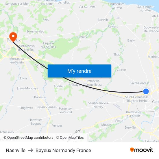 Nashville to Bayeux Normandy France map