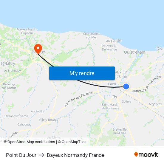 Point Du Jour to Bayeux Normandy France map