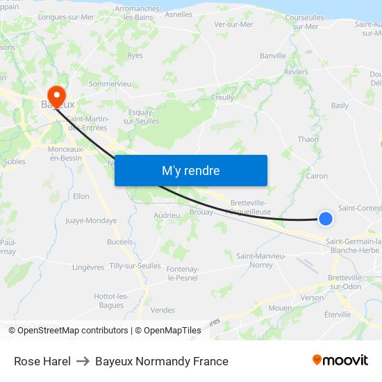 Rose Harel to Bayeux Normandy France map