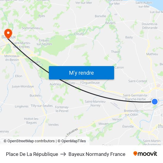 Place De La République to Bayeux Normandy France map