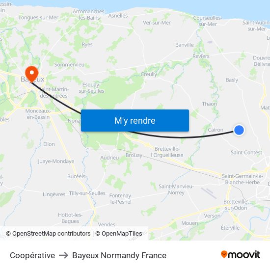 Coopérative to Bayeux Normandy France map