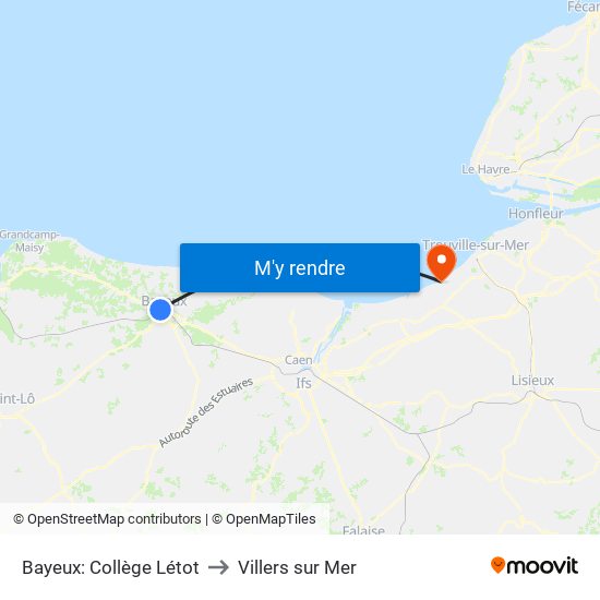 Bayeux: Collège Létot to Villers sur Mer map