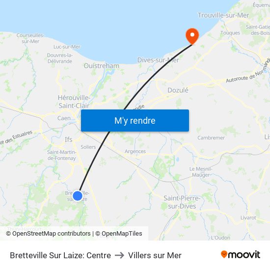 Bretteville Sur Laize: Centre to Villers sur Mer map